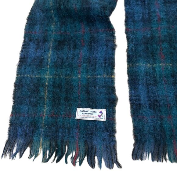 Vintage Blue Tartan Plaid Mohair Wool Scarf Made in Scotland - - Picture 2 of 4
